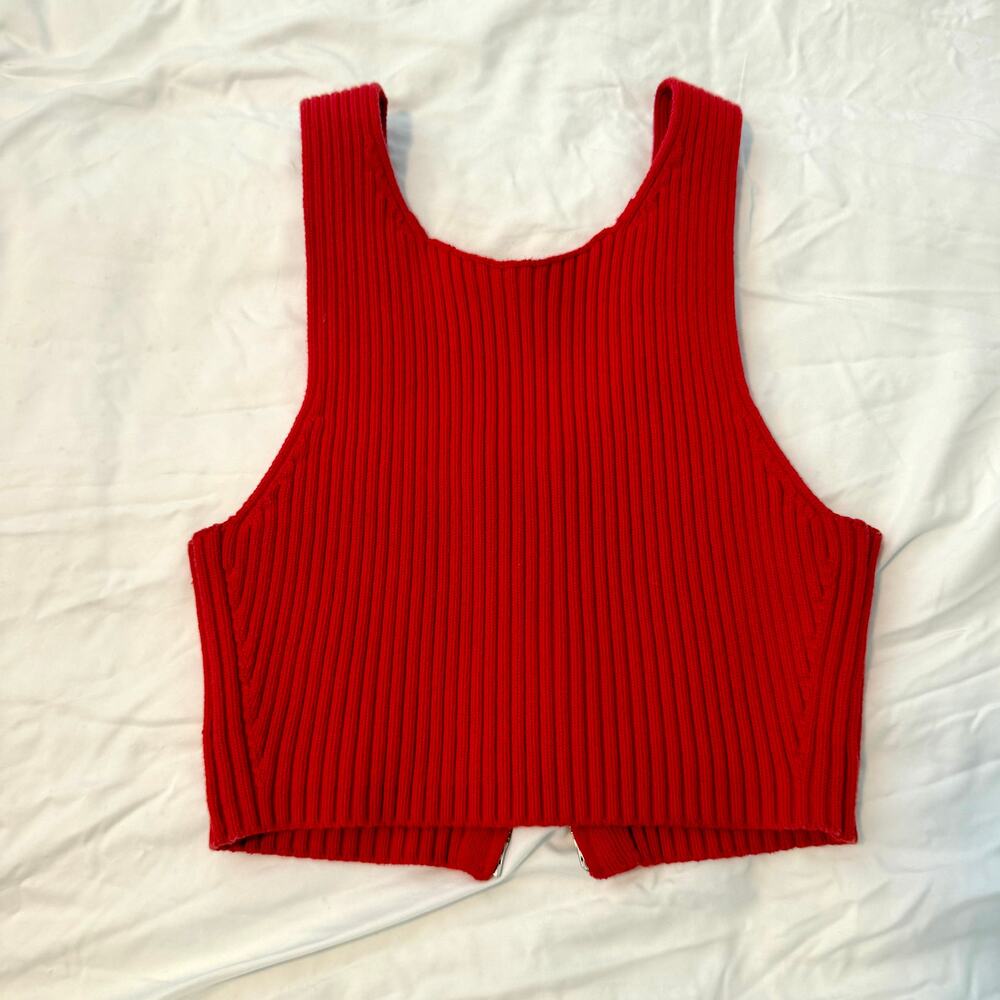 T by Alexander Wang Red Double Zip Ribbed Knit Crop Top Size S - Picture 3 of 3